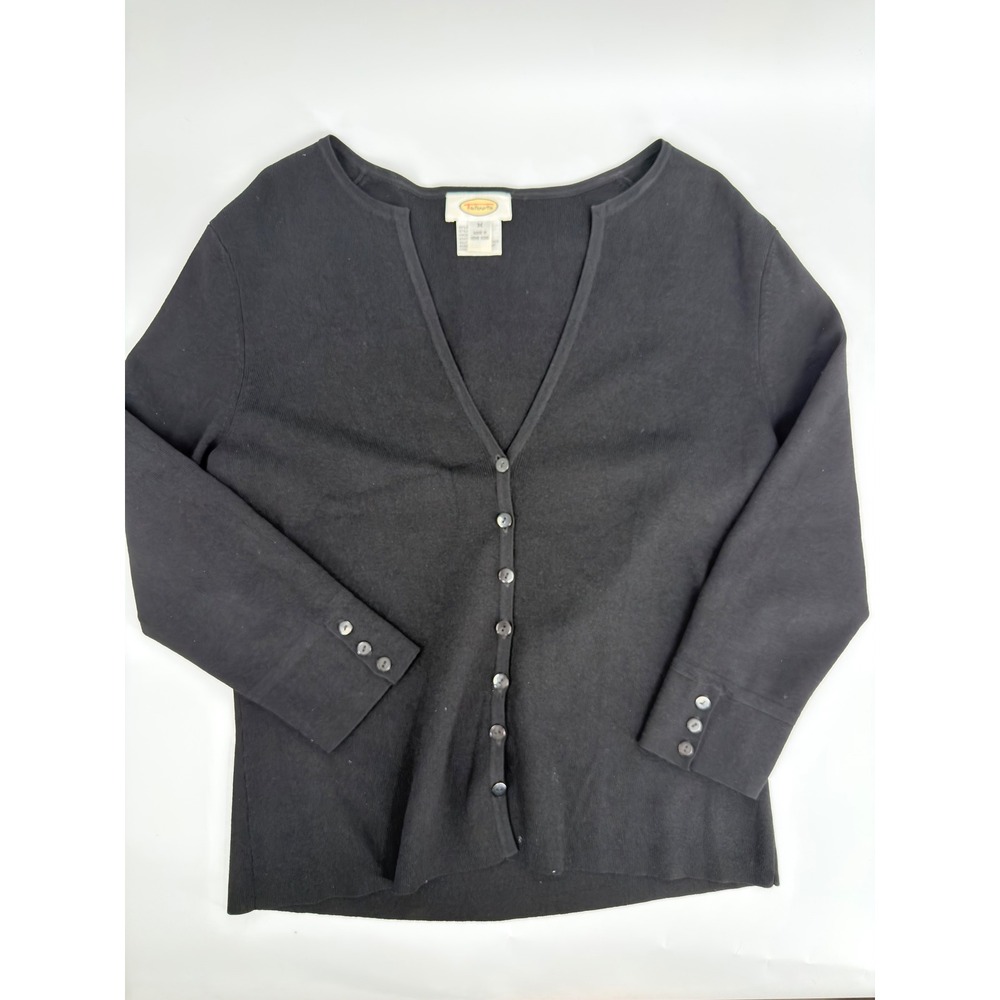 Talbots Cardigan Sweater 90s Vintage Womens Size Medium Black Button Front Rib